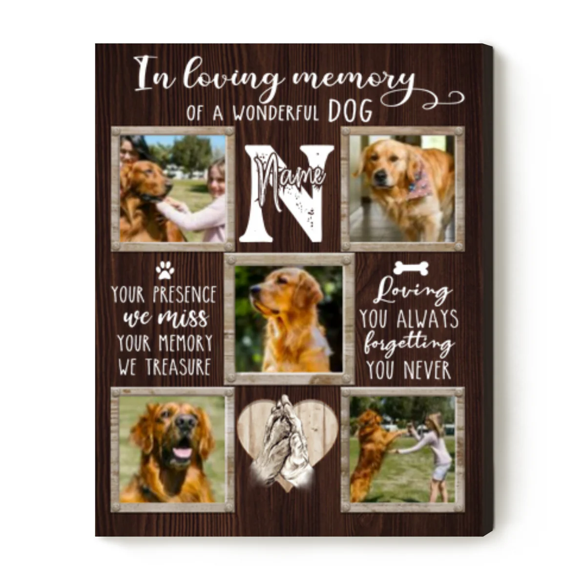 Personalized dog memorial canvas collage featuring custom pet photos and a loving remembrance message