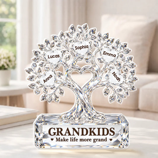 Grandkids Make Life More Grand - Personalized Family Tree Acrylic Plaque Keepsake for Grandma