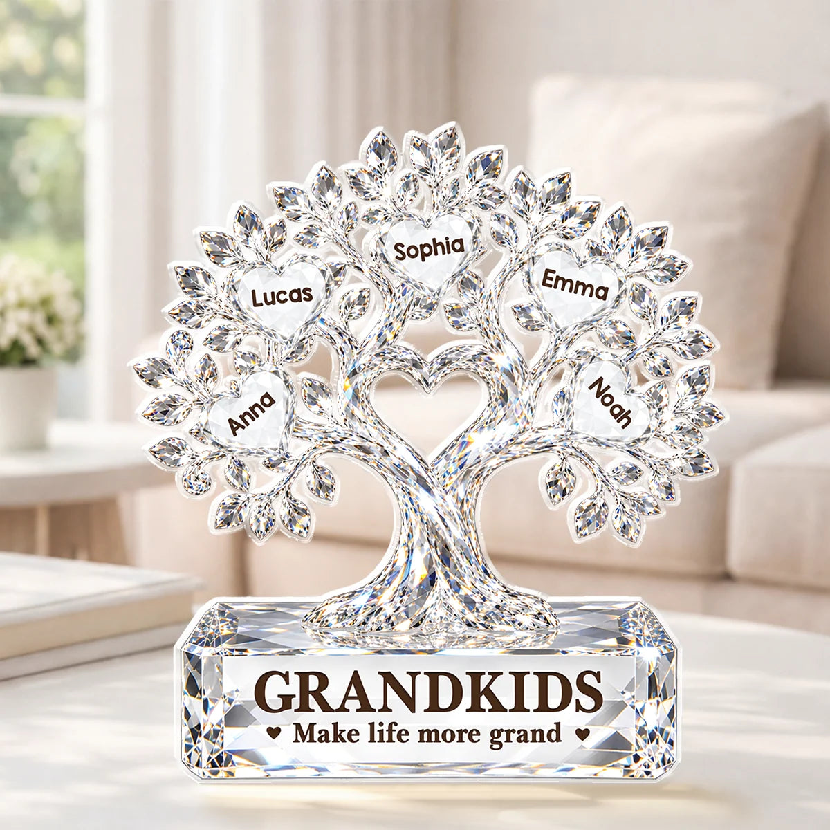 Grandkids Make Life More Grand - Personalized Family Tree Acrylic Plaque Keepsake for Grandma