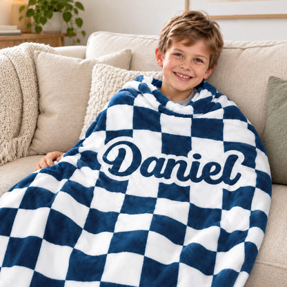 Custom Name Checkerboard Blanket - Personalized Throw Gift for Kids & Toddlers