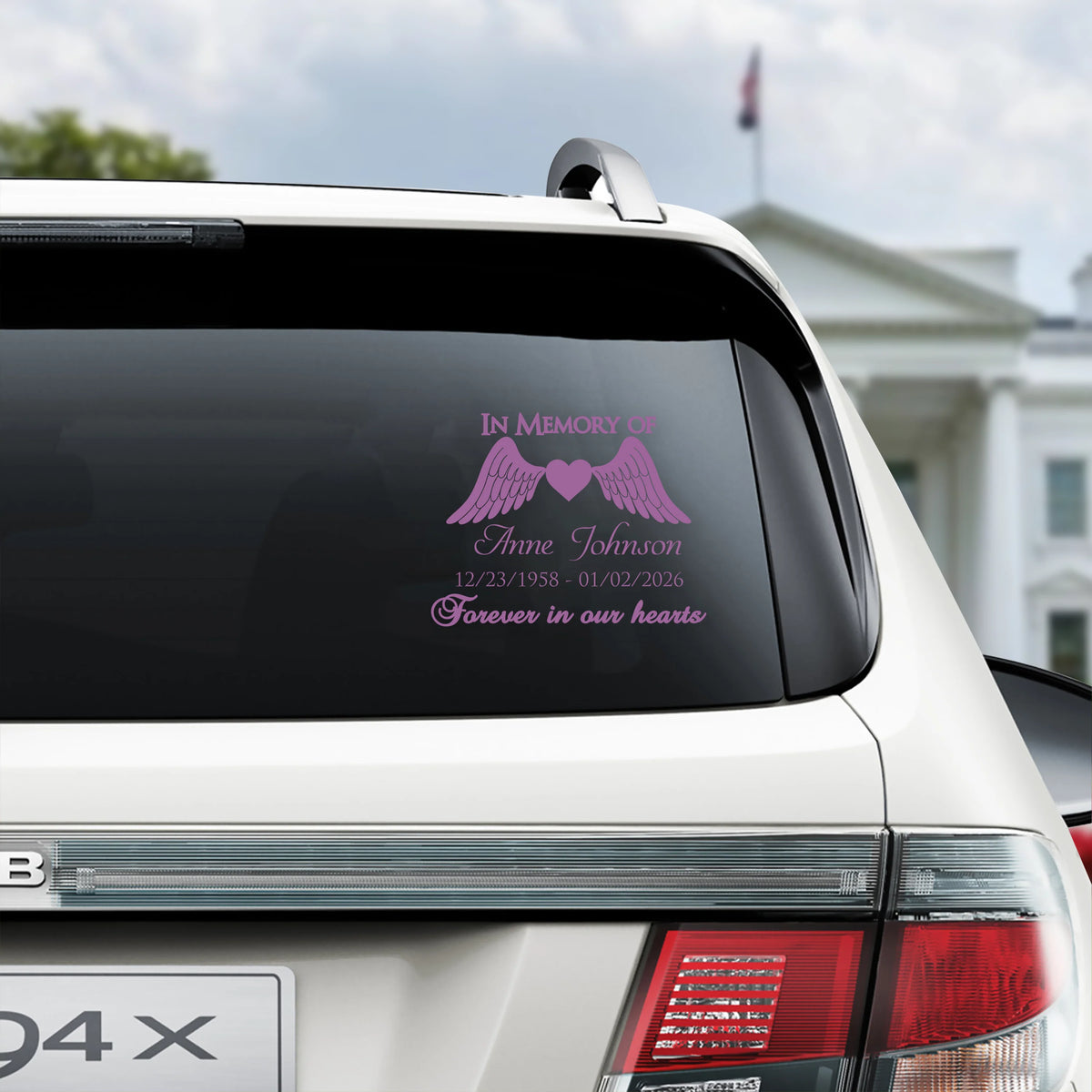 In Memory Of Forever In Our Hearts - Personalized Memorial Car Decal Sticker for Family Tribute