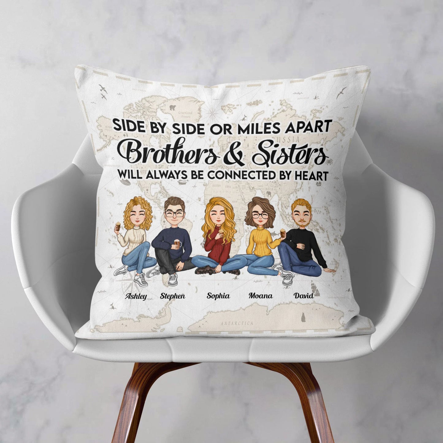 Brothers & Sisters - Always Be Connected By Heart  - Personalized Pillow - Anniversary, Birthday, Home Decor Gift For Family, Sisters, Brothers, Siblings