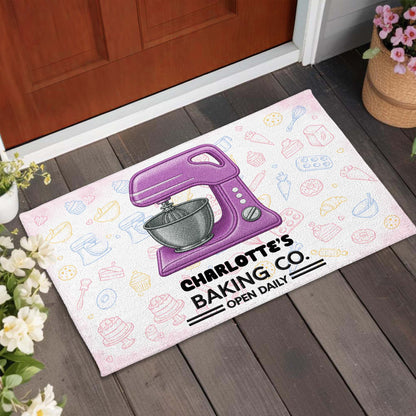 Baking Co. Open Daily Personalized Doormat - Custom Kitchen Welcome Mat for Bakers