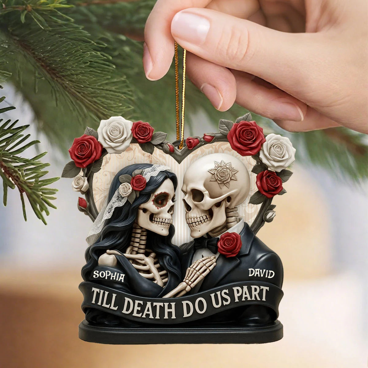 "Till Death Do Us Part" Personalized Wooden Ornament - Anniversary Gift for Couples