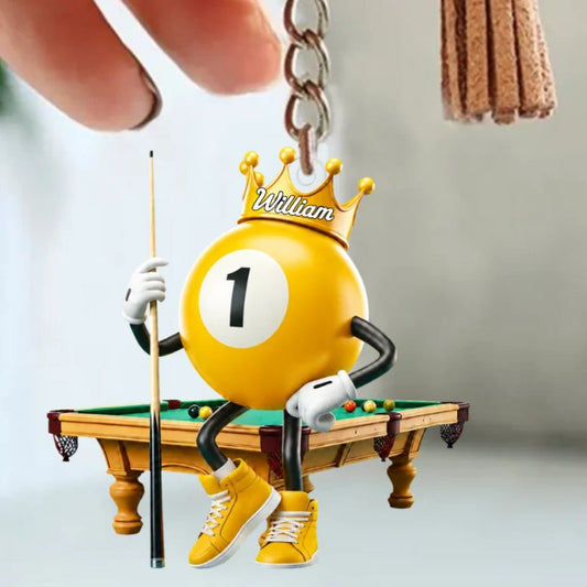 Custom Billiards Keychain for Dad with personalized design details for meaningful gifting