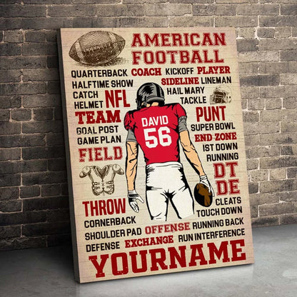 American Football Slang Terms Personalized Poster / Canvas - Custom Wall Art Gift for Football Lovers