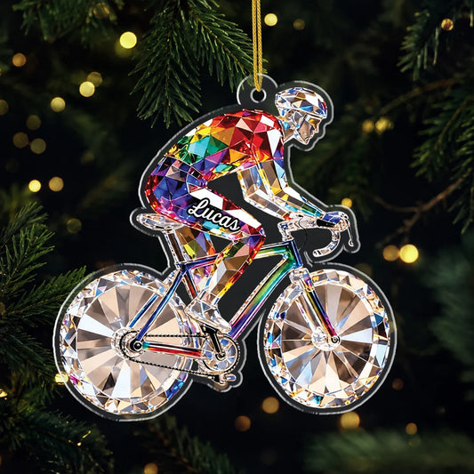Custom Name Bicycle Acrylic Ornament - Personalized Cyclist Christmas Keepsake Gift