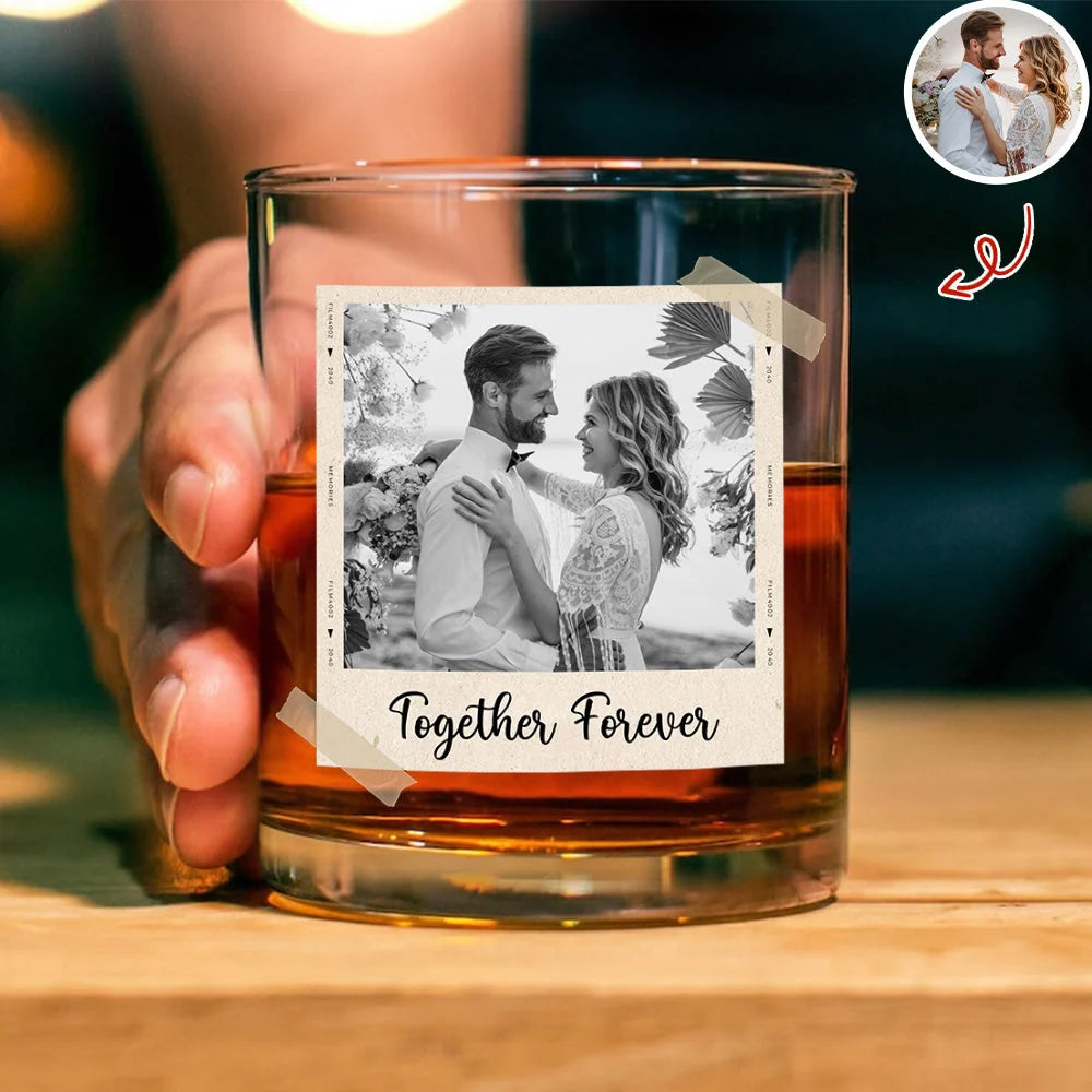 Together Forever Personalized Whiskey Glass for Husband - Custom Photo Rocks Glass Valentine Gift