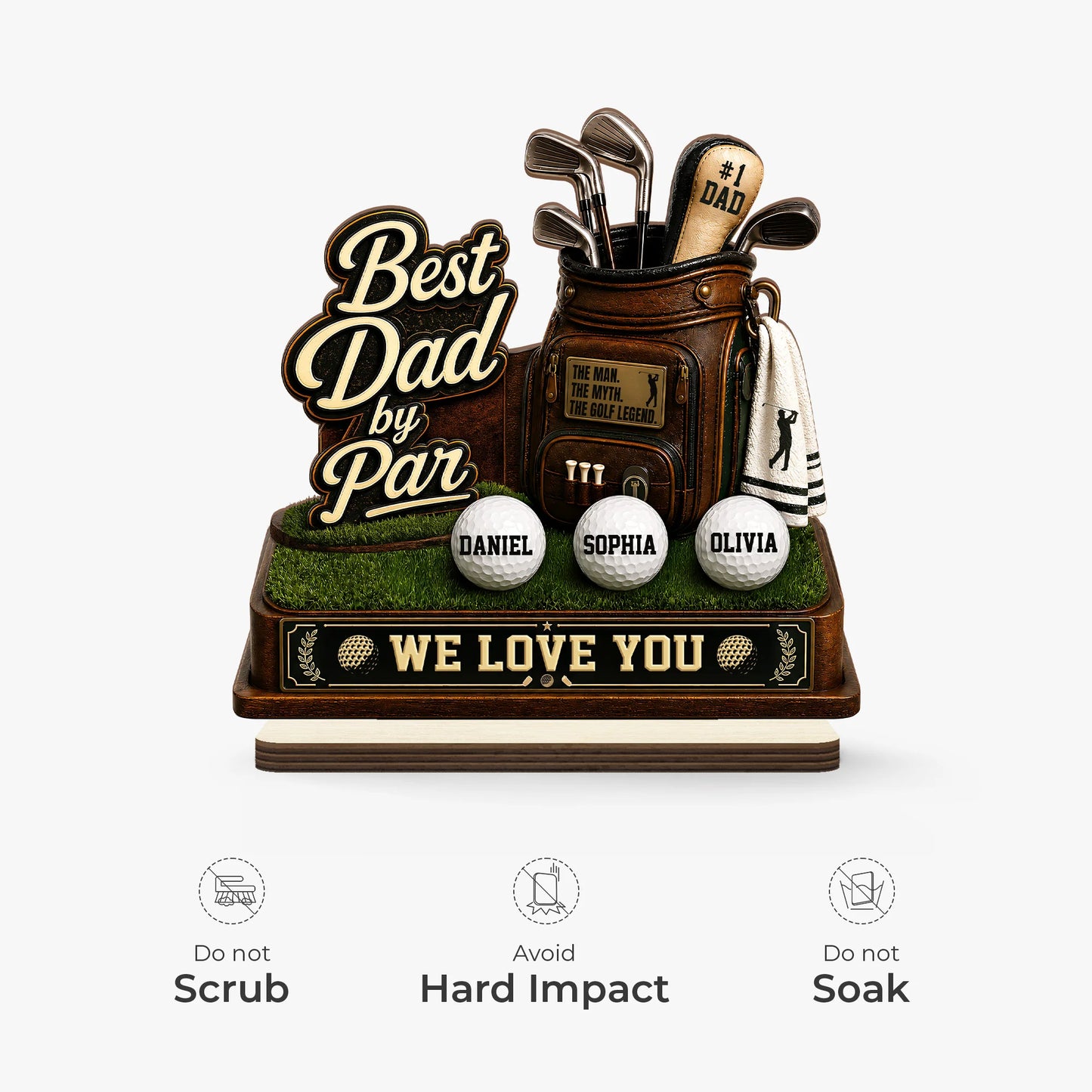 Best Dad By Par Personalized Golf  Wooden Plaque - Custom Golf Gifts for Dad and Grandpa