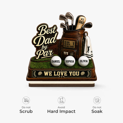 Best Dad By Par Personalized Golf  Wooden Plaque - Custom Golf Gifts for Dad and Grandpa