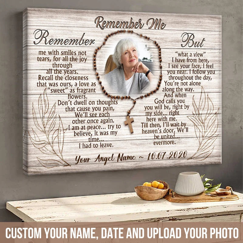 Remember Me Personalized Memorial Photo Canvas / Poster - Custom Wall Art for Lost Loved One Keepsake