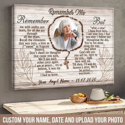 Remember Me Personalized Memorial Photo Canvas / Poster - Custom Wall Art for Lost Loved One Keepsake