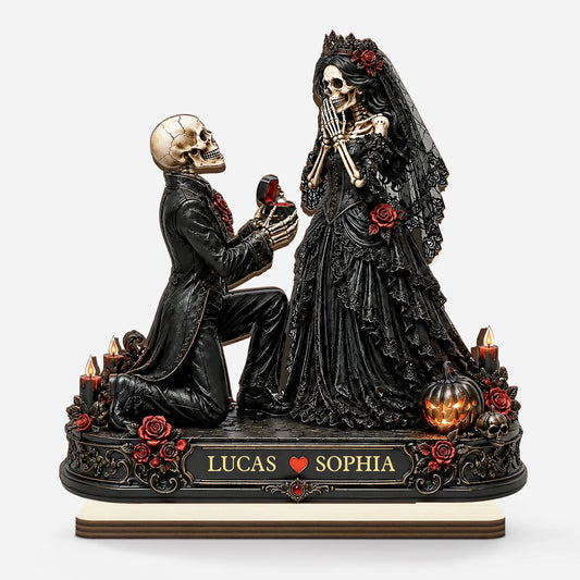 Personalized Skeleton Proposal Couple Wooden Plaque - Custom Gothic Halloween Gift