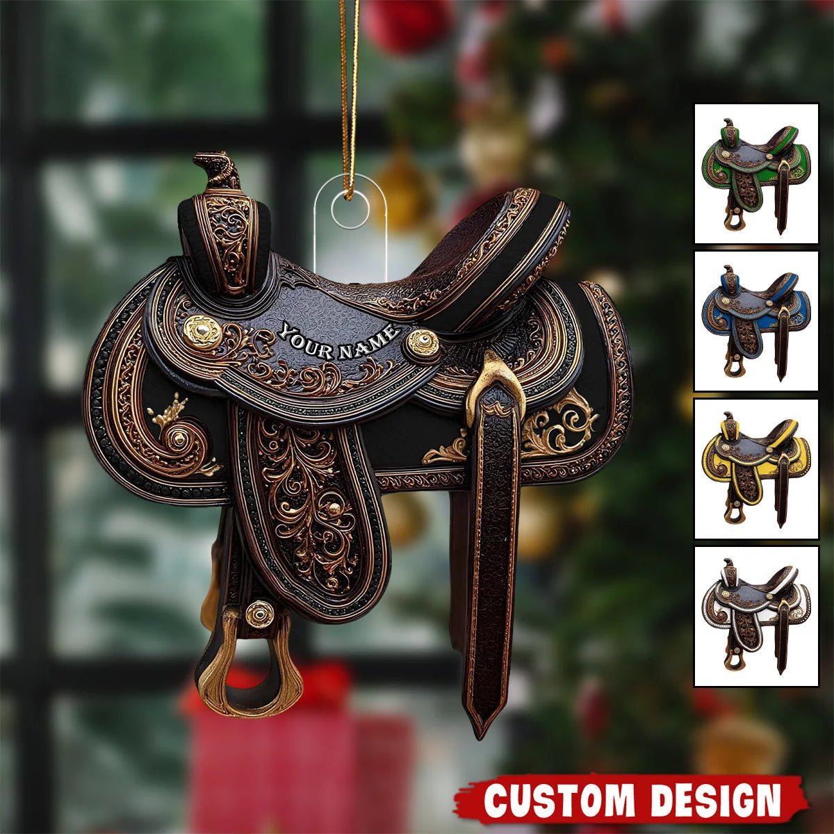 Personalized Western Saddle Acrylic Ornament - Custom Horse Rider Keepsake Gift