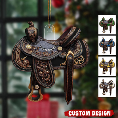 Personalized Western Saddle Acrylic Ornament - Custom Horse Rider Keepsake Gift