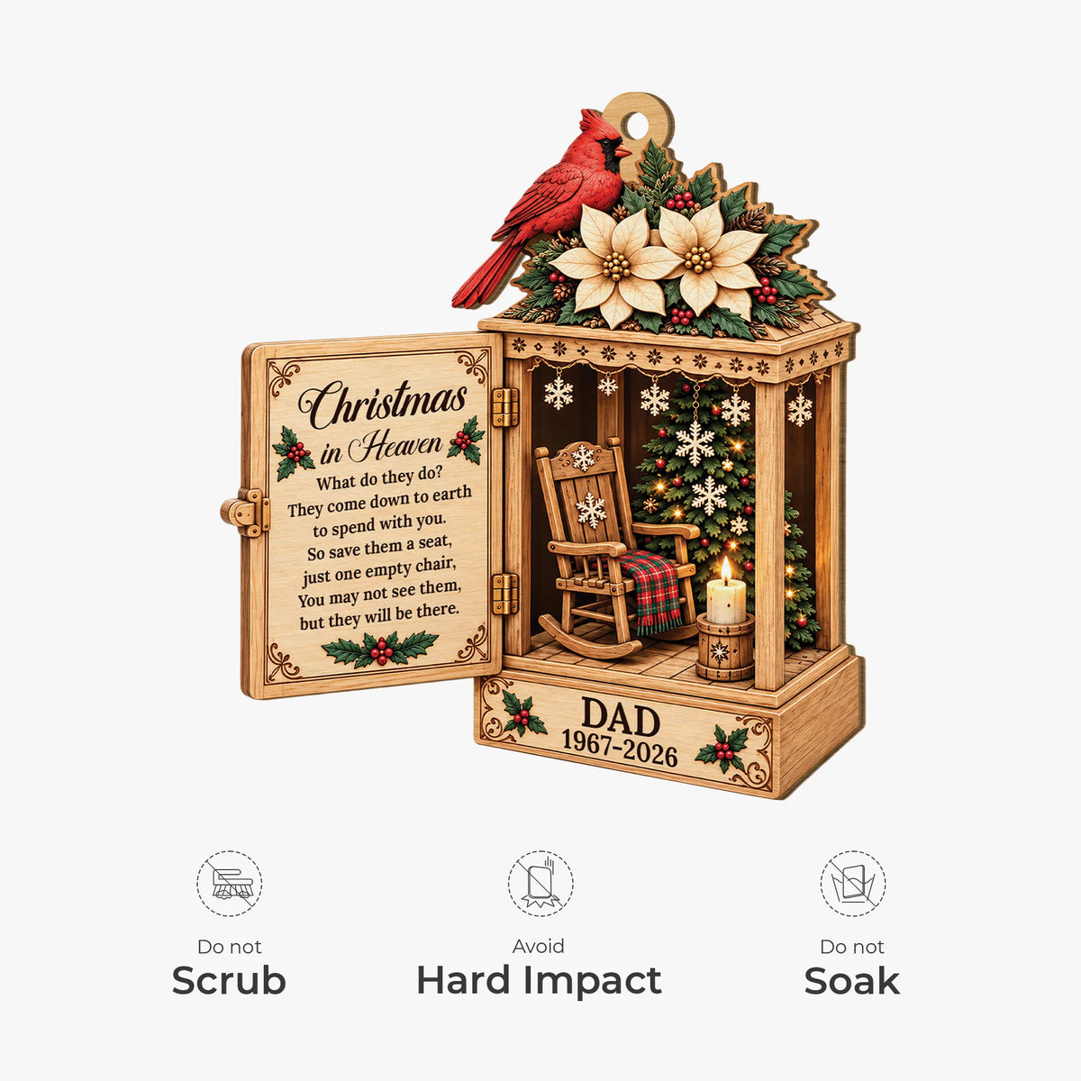 Christmas in Heaven Personalized Wooden Ornament - Custom Memorial Remembrance Keepsake for Family