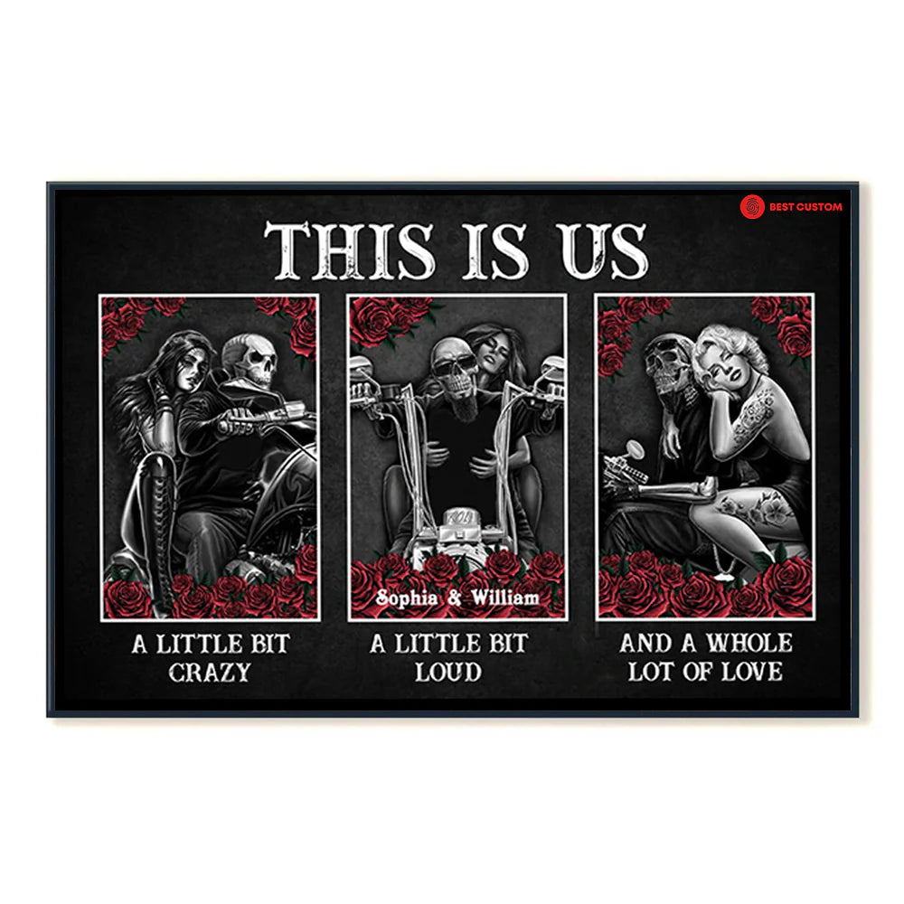 Custom Skull Couple Biker Canvas for Couples with personalized design details for meaningful gifting