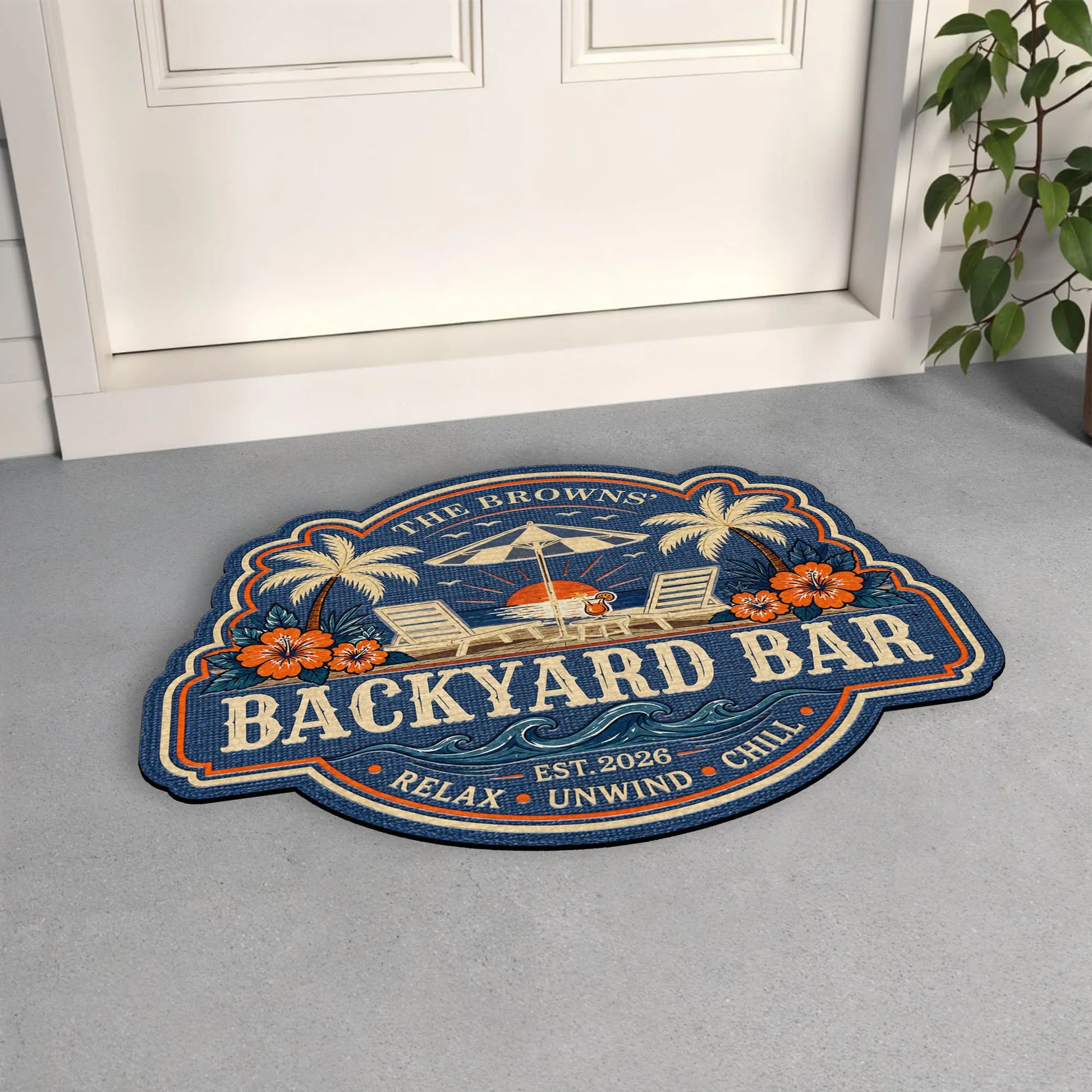 Custom Backyard Bar Doormat personalization view for Family