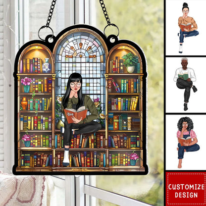 Custom Book Lover Suncatcher Ornament - Personalized Acrylic Window Hanging Gift for Readers