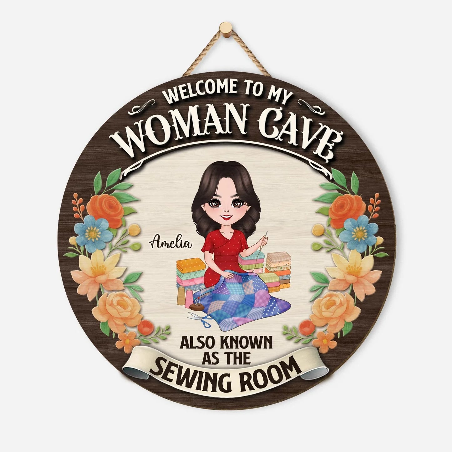 Custom Sewing Room Sign for Mom with personalized design details for meaningful gifting
