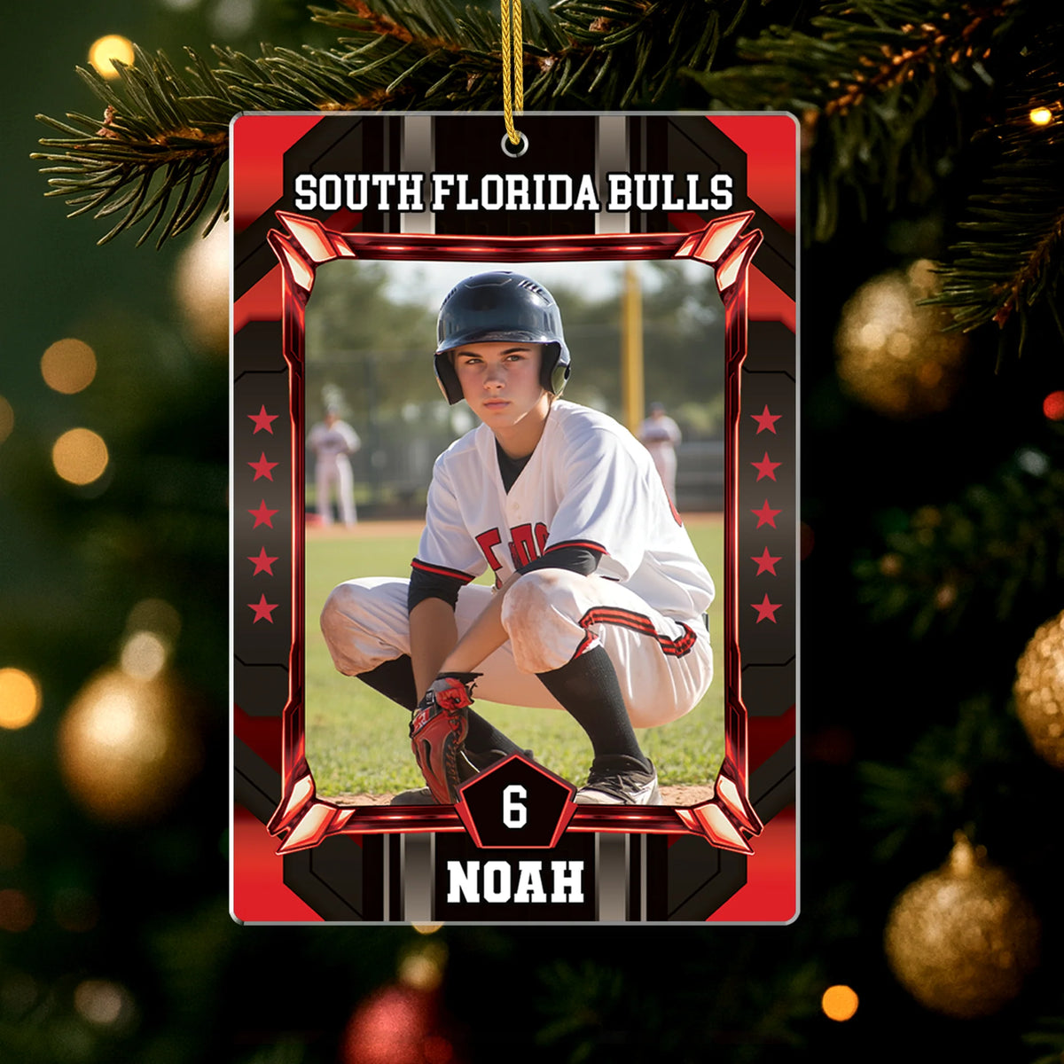 Custom Sports Trading Card Photo Acrylic Ornament - Baseball Player Christmas Keepsake