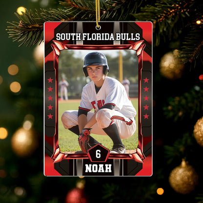 Custom Sports Trading Card Photo Acrylic Ornament - Baseball Player Christmas Keepsake