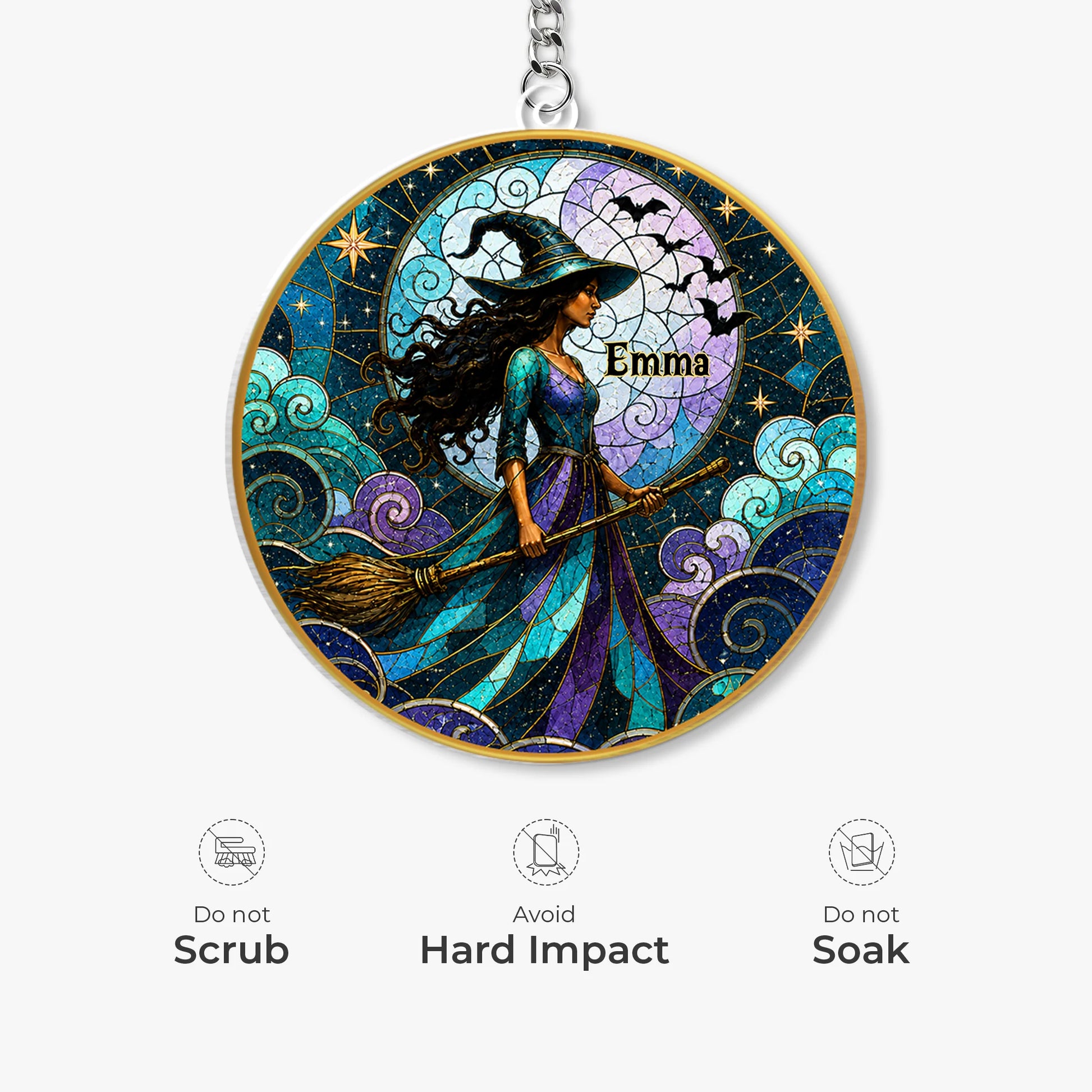 Personalized Moonlit Witch Acrylic Keychain - Custom Halloween Gift for Her