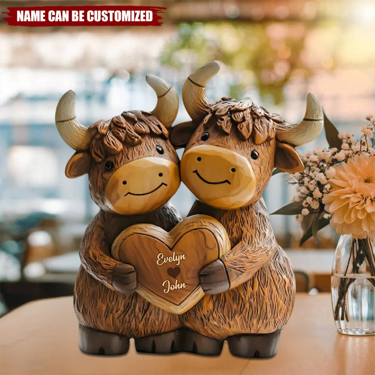 Custom Highland Cow Couple Acrylic Plaque for Couples with personalized design details for meaningful gifting