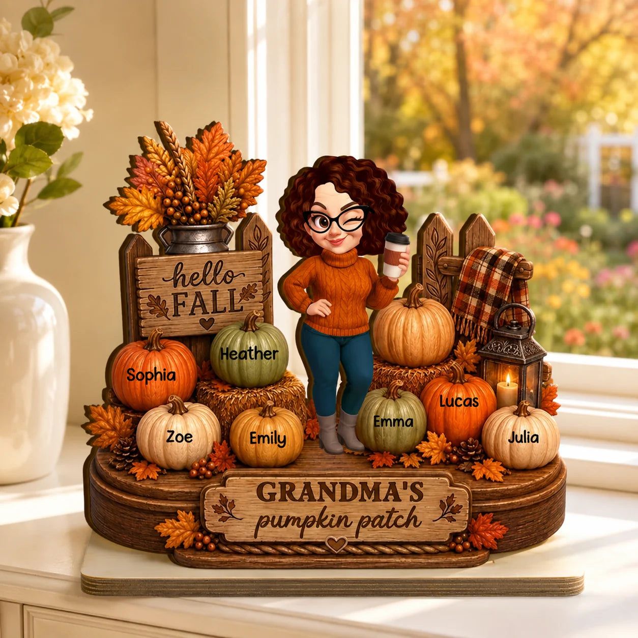 Personalized grandma pumpkin patch plaque with custom grandkids names for fall decor