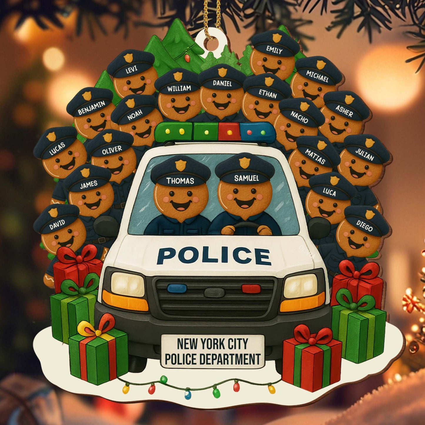 Personalized police ornament featuring a custom police car and gingerbread officers - holiday gift for law enforcement image 6