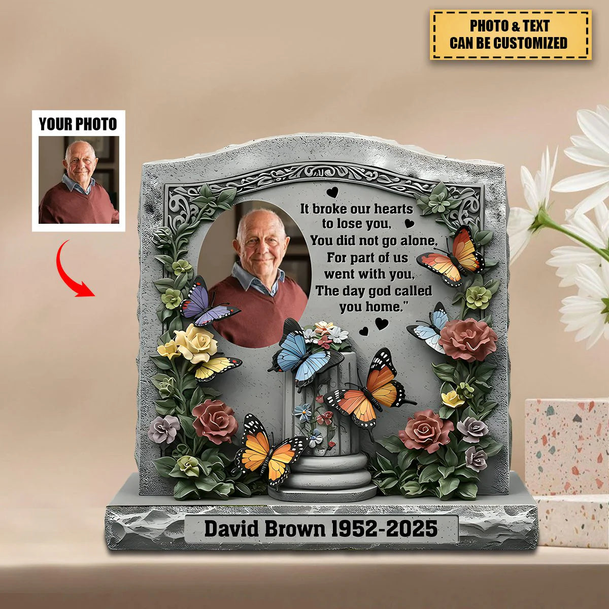 Custom Remembrance Photo Plaque for Family with personalized design details for meaningful gifting