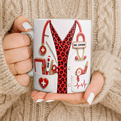 Personalized doctor mug with custom name and pink leopard print medical uniform design image 9