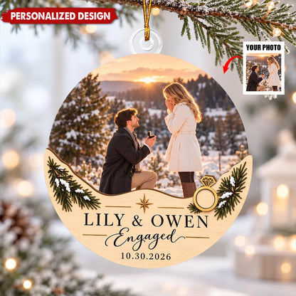 Custom Photo Engaged Christmas Ornament - Personalized Acrylic Keepsake for Couples