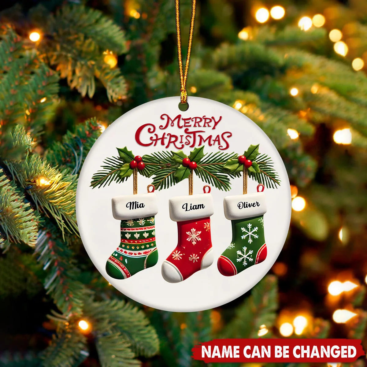 Merry Christmas Stockings Personalized Ceramic Ornament - Decor Holiday Keepsake Gift for Family