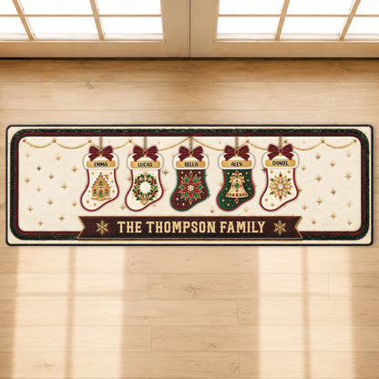 Custom Christmas Stockings Family Name Runner Rug - Personalized Holiday Kitchen Floor Mat Decor