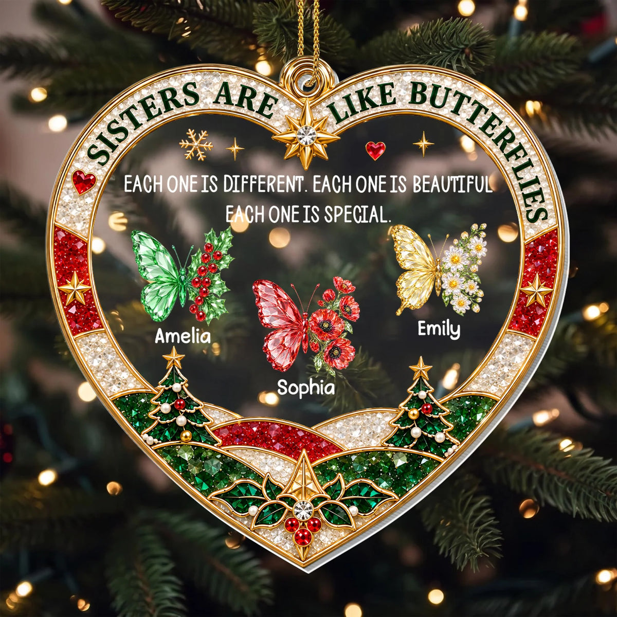 Sisters Are Like Butterflies Personalized Acrylic Ornament - Custom Birth Flower Gift for Sister