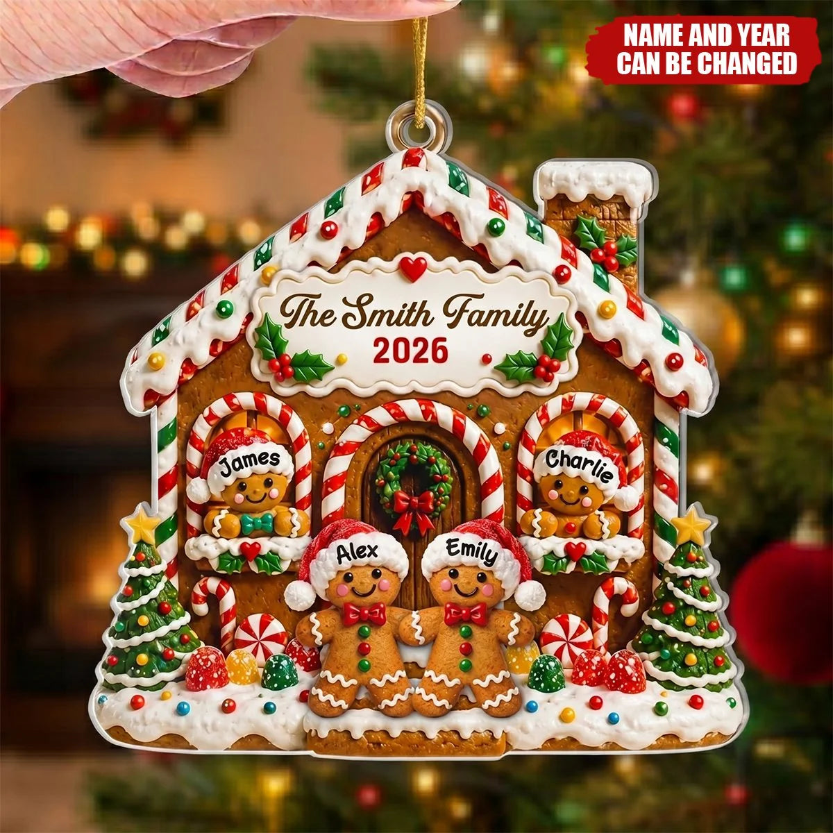 Personalized Gingerbread Family Ornament - Custom Christmas Acrylic Keepsake Gift for Mom & Dad