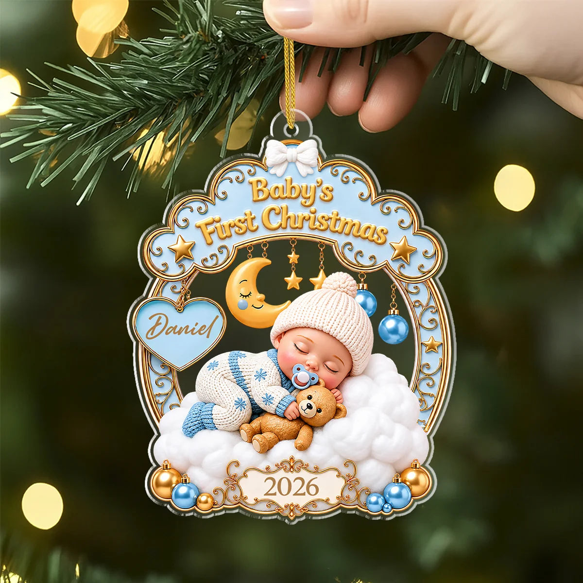 "Baby's First Christmas" Personalized Acrylic Ornament - Custom Newborn Holiday Keepsake Gift