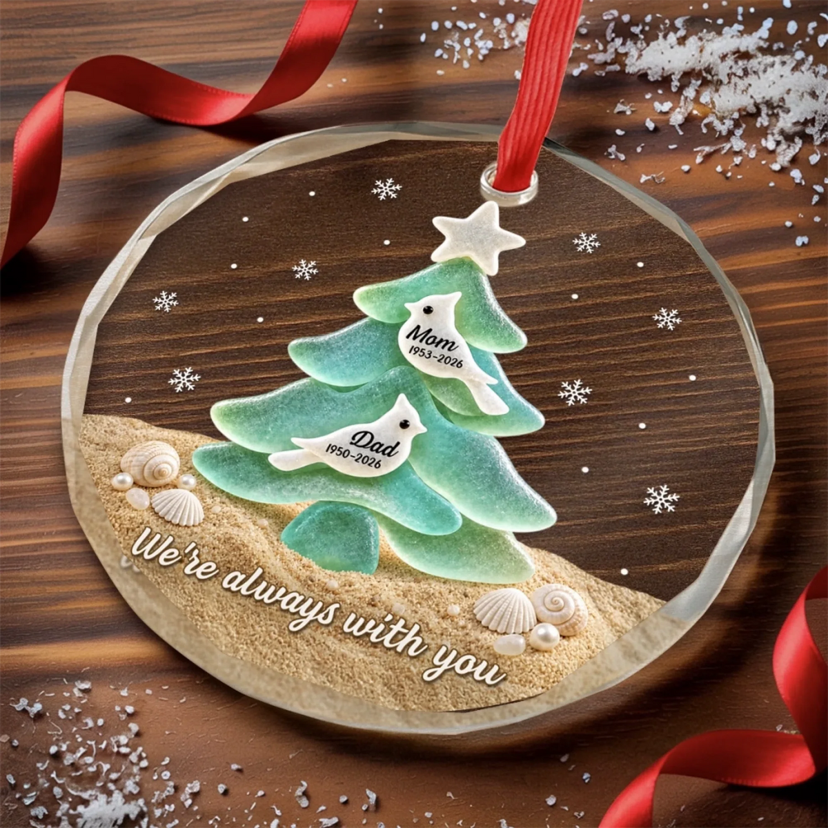 Custom Sea Glass Circle Glass Ornament - Personalized Christmas Memorial Sympathy Gifts For Loss Of Mom, Dad - You Left Love Behind 19123d75-a21d-4580-a257-87582e87374e-banner-3.png