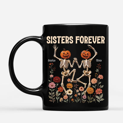 Besties Forever Skeleton Pumpkin Mug - Personalized Halloween Mug Gift for Best Friends and Sisters