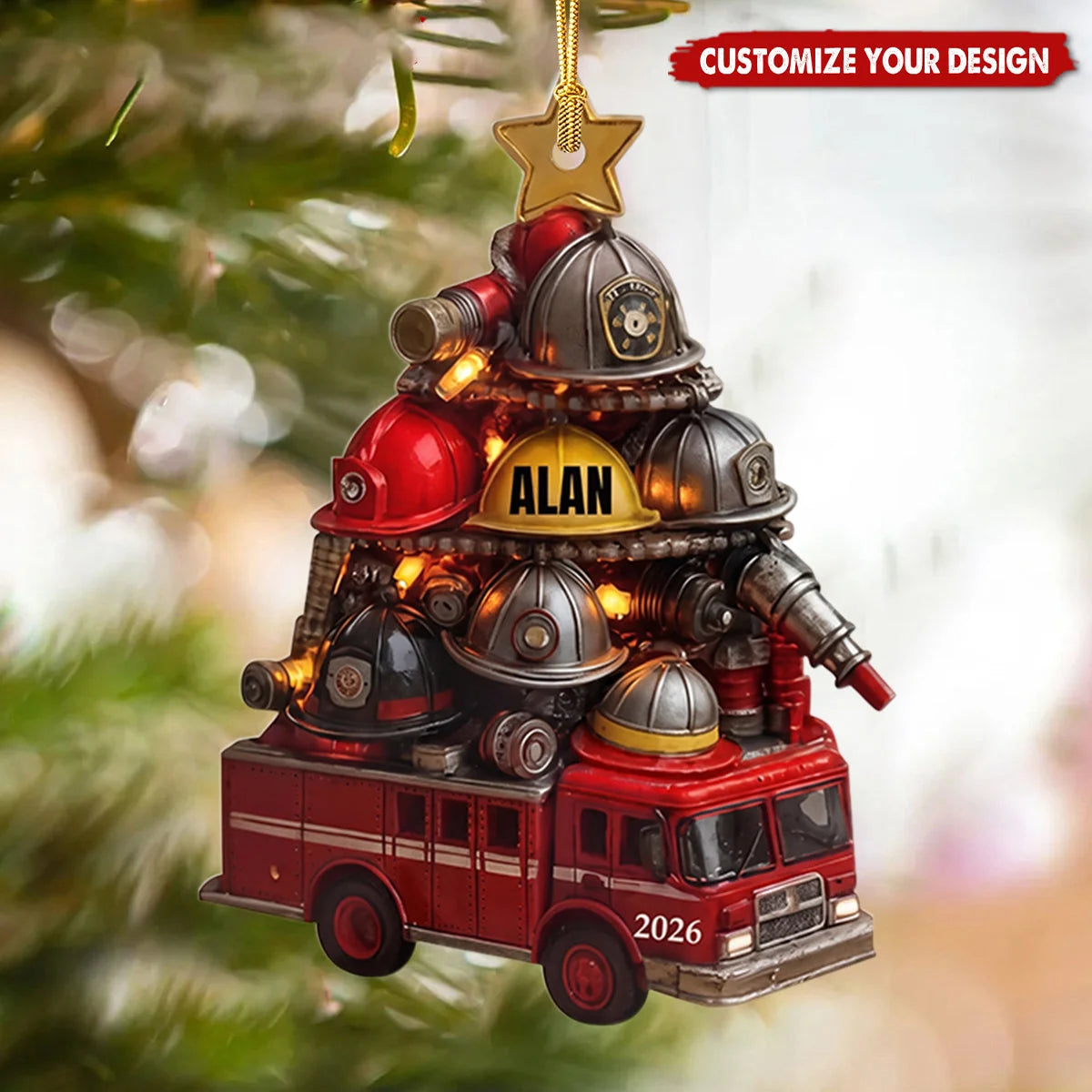 Custom Firefighter Helmet Tree Christmas Ornament - Personalized Fire Academy Gift