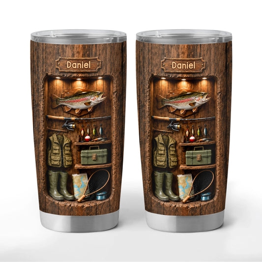 Custom Fishing Gear Tumbler - Personalized Name Gift for Dad Husband Fisherman