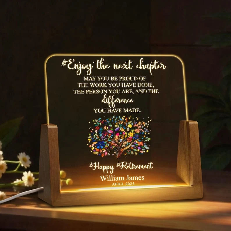 Enjoy The Next Chapter Personalized Night Light - Custom Retirement Gift for Coworker & Boss Keepsake