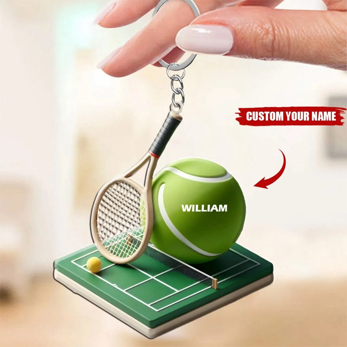 Personalized Tennis Court Acrylic Keychain - Custom Name Gift for Players