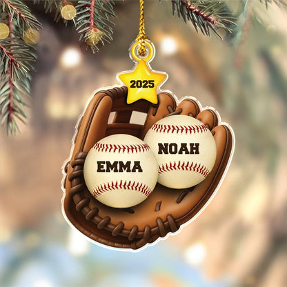 Custom Baseball Glove with Names Personalized Acrylic Ornament - Christmas Tree Keepsake Gift for Family