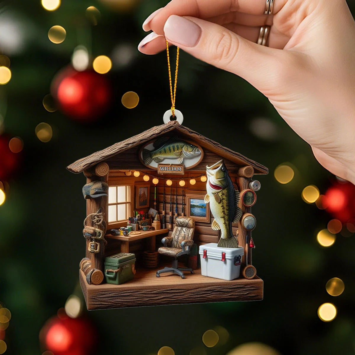 Personalized Fishing Tool Cabin Ornament - Custom Fisherman Keepsake Gift for Anglers