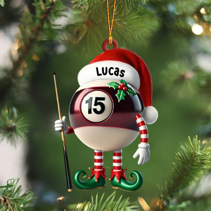 Custom Pool Player Christmas Acrylic Ornament - Personalized Billiard Santa Ball Keepsake Gift for Pool Lovers