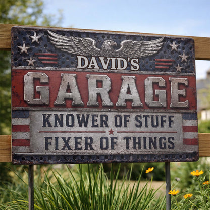 Garage Knower Of Stuff Fixer Of Things - Personalized Metal Sign for Workshop Decor