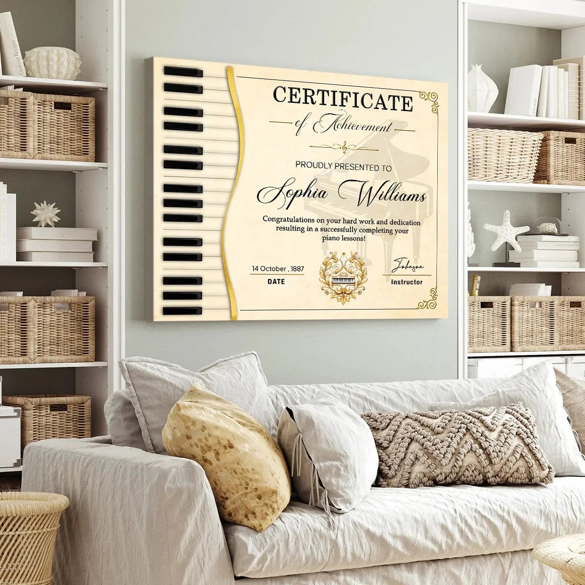 Certificate of Achievement Personalized Piano Canvas / Poster - Custom Music Graduation Keepsake Wall Decor for Pianists