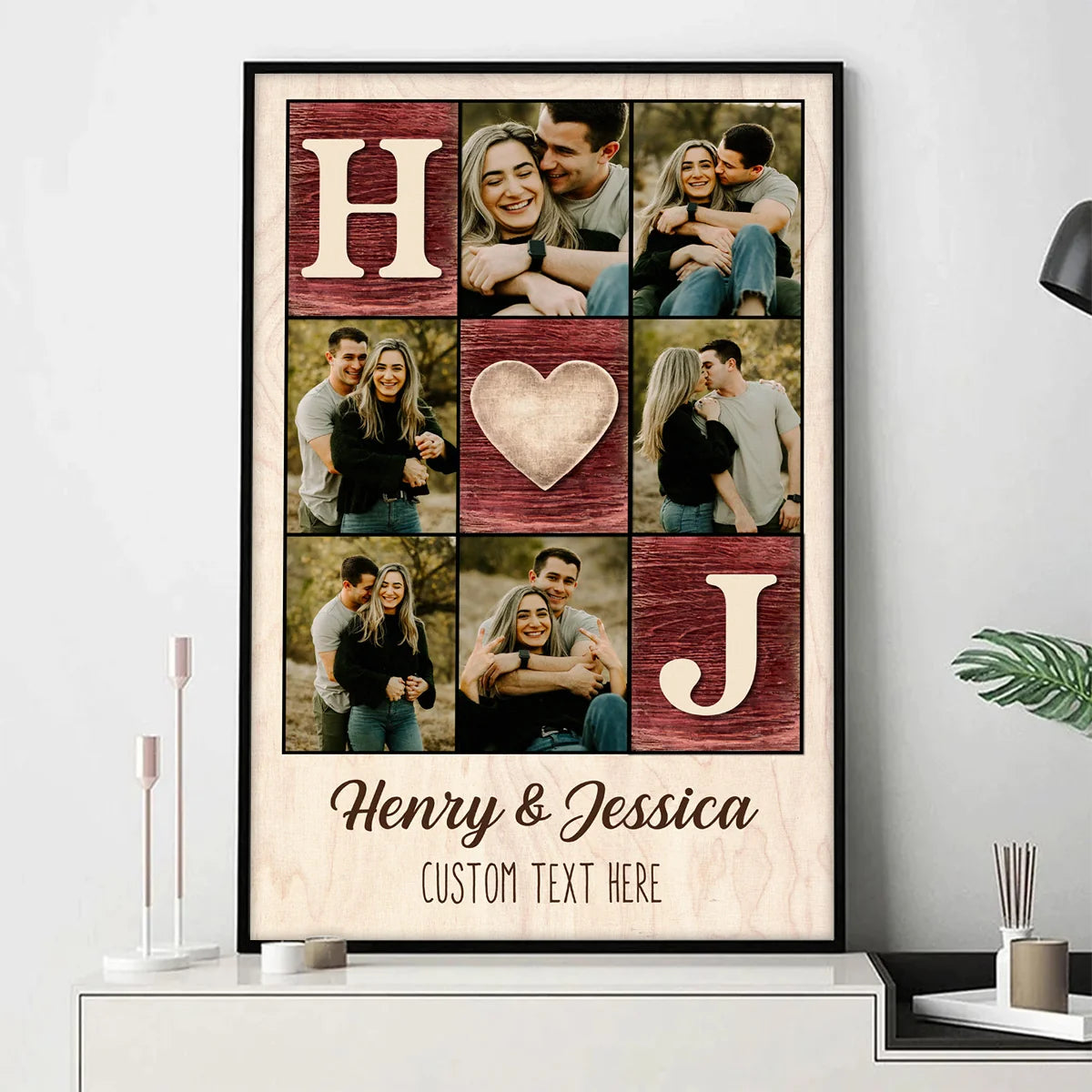 Personalized Couple Photo Canvas / Poster Collage with Names and Initials - Custom Anniversary Gift Wall Art Keepsake